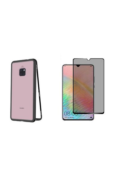 Privacy Huawei Mate 20 Magnetic Case with Tempered Glass Back and Privacy Screen Protector, Perfect Fit