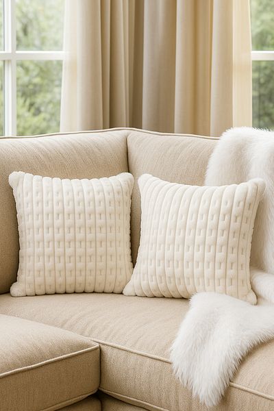 style iconic Textured Cream Velvet Throw Pillow with Removable Cover – Set of 2 (45x45 cm)