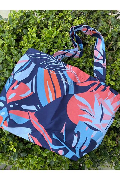 Minel Women's Navy Blue Digital Printed Beach Bag Ç-030