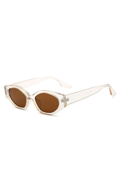 Tessero Cat-Eye Sunglasses, Retro Oval Model, Transparent Frame, Brown Lens, UV400 Protection, Grey