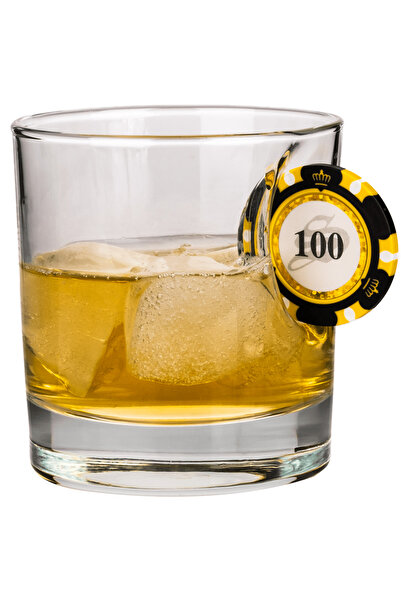 Bellore Poker Çipli Fişi Pullu Özel Viski Bardağı Çip 300cc