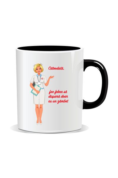 OEM Personalized mug for nurses, I make fever go away with just a smile - Black interior