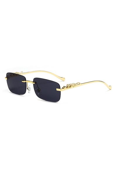 Tessero - Rectangular Retro Vintage Sunglasses, Metal Leopard Details, Rimless, UV400 Protection, Un