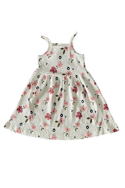 BY-GRİ By-Grey Flower Patterned Girl's Summer Dress with Straps