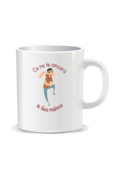 OEM Cana personalizata cu mesaj pentru bautori cu stil, Ce nu te omoara te face mahmur - Interior alb