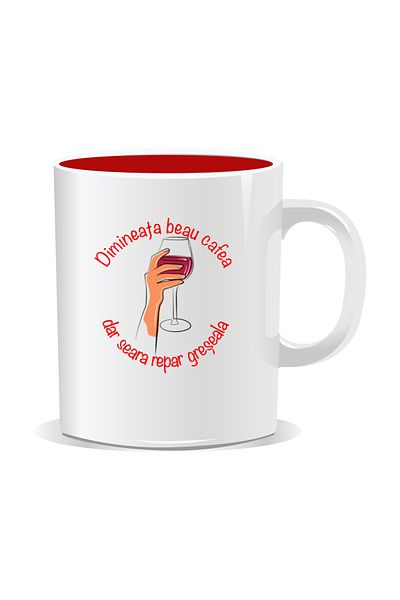 OEM Personalized mug with message for stylish drinkers, Morning I drink coffee - Red interior