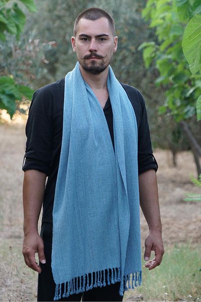 Defne&Apollon İpekçilik 100% Peace Silk Hand Woven Kaşkol 45 X 200 cm - Blue