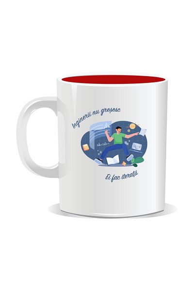 OEM Personalized mug with messages for engineers, Engineers don't make mistakes, they iterate - Red interior