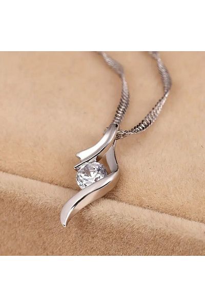 STEEL Stylish Wavy Single Stone Necklace