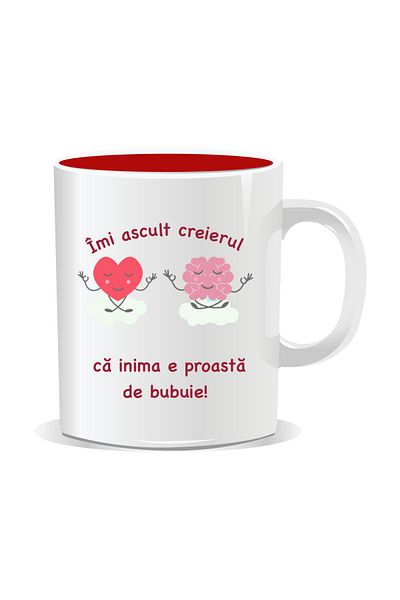 OEM Personalized mug with funny message, I listen to my brain because my heart is pounding Red interior