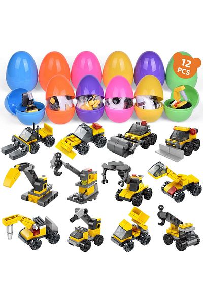 FUN LITTLE 12PCS Building Blocks Easter Eggs for Easter Egg Hunt Easter Basket Stuffers for Kids