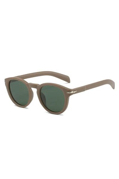 Tessero Sunglasses - Rounded Retro Vintage Matte Frame UV400 Protection, Unisex, Brown