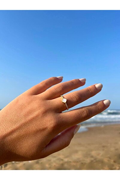 Zerys Jewelry خاتم برسيم منقوش باللون الأبيض والذهبي قابل للتعديل