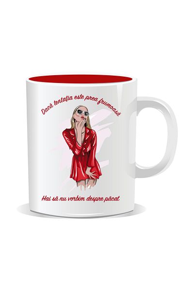 OEM Personalized mug with funny message, If temptation is too beautiful - Red interior