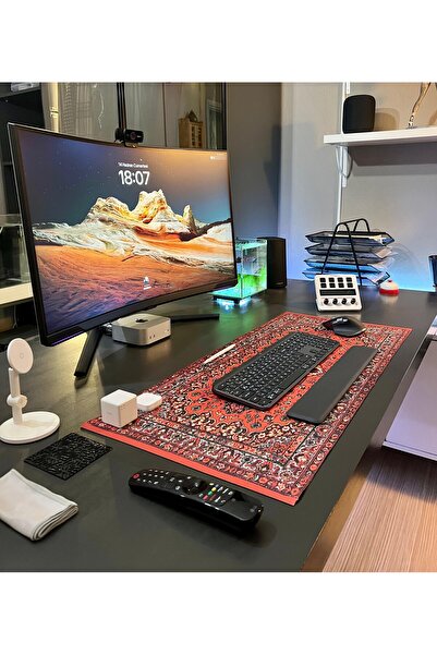 teknoservis 90 x 40 cm Halı Desenli Kaydırmaz Taban Speed Hızlı Yüzey Mousepad Masa Matı