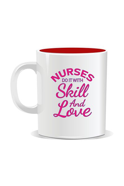 OEM Personalized mug for nurses, Nurses do it with skill and love - Red interior