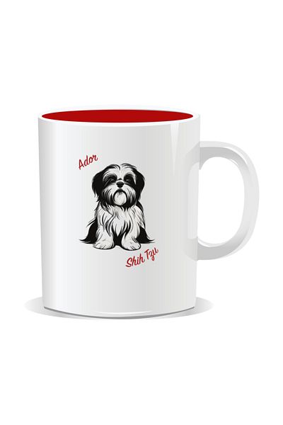 OEM Personalized mug with messages for dog lovers, I love shih tzu - Red interior