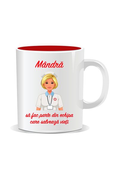 OEM Personalized mug for nurses, I'm proud to be part of the team - red interior