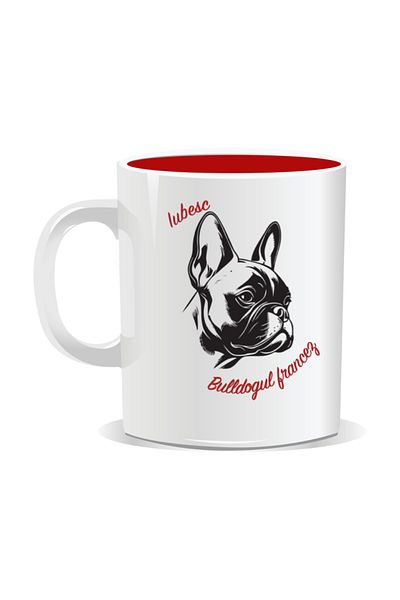 OEM Personalized mug with messages for dog lovers, I love French bulldog - Red interior