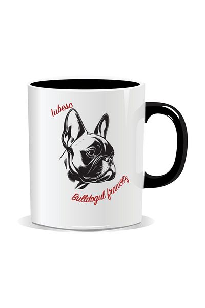 OEM Personalized mug with messages for dog lovers, I love French bulldog - Black interior