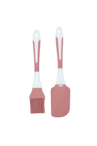 SIKS Set of 2 Kitchen Utensils SIKS SPA02 For Home, 1 Brush And 1 Spatula, Pink Silicone
