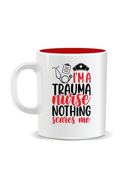 OEM Personalized mug for nurses, I'm a trauma nurse, nothing scares me - Red interior