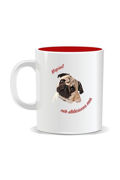 OEM Personalized mug with messages for dog lovers, Pug is my weakness - Red interior