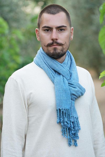 Defne&Apollon İpekçilik 100% Peace Silk Handwoven Kaşkol 45 X 200 cm - Light Blue