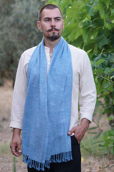 Defne&Apollon İpekçilik 100% Peace Silk Handwoven Kaşkol 45 X 200 cm - Light Blue