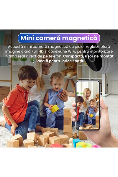 Spionescu Mini magnetic camera with stand, WiFi HotSpot, 1080P, night vision, motion detection