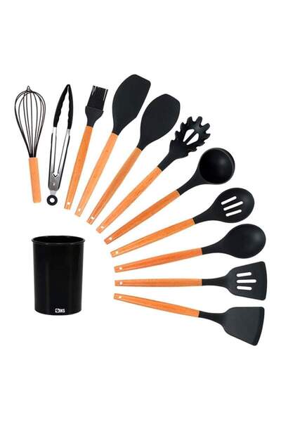 SIKS Set de 12 tacâmuri SIKS din silicon alimentar, SPA12, cu mâner din lemn,...