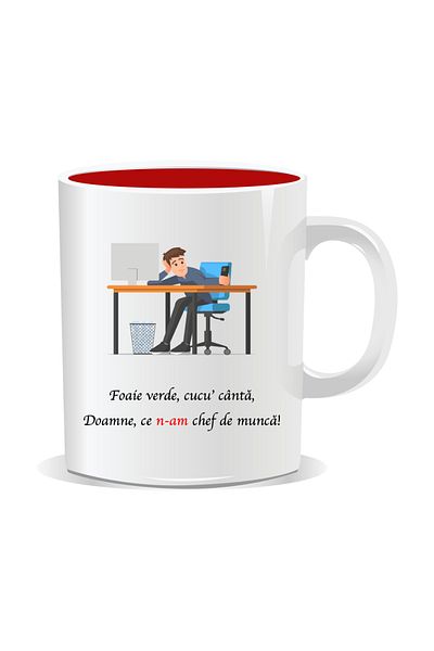 OEM Personalized mug with funny message, Green leaf cuckoo sings - Red interior