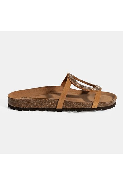 Desa Women's Tan Stone Detailed Suede Slippers
