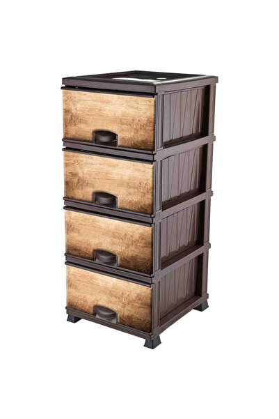 LeesHome Büyük Boy Kahve Ahşap Kapaklı 4 Plastik 4 Çekmeceli Komidin Sebzelik...