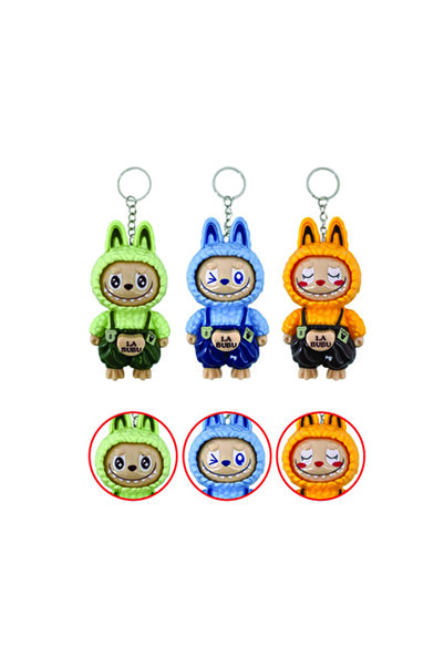 IQTENA LA BUBU Plastic Bunny Keychain – Face-Changing Expressions | Small Size 10 cm