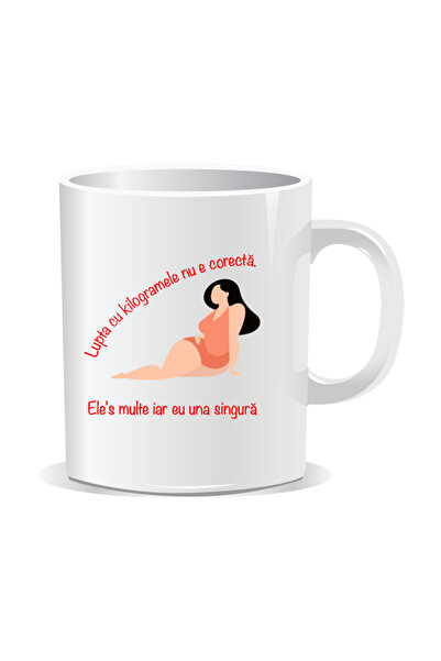 OEM Cana personalizata cu mesaj amuzant, Lupta cu kilogramele nu e corecta - ...