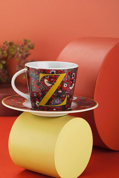 STOREMAX Ntwork Porcelain Toledo 2 Piece Single Tea Set, Z, Red Art 1087243