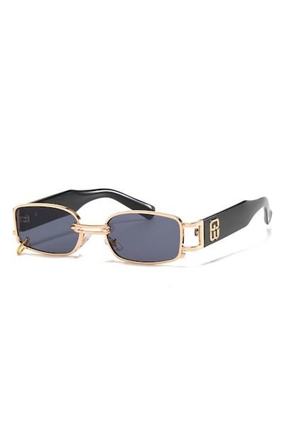 Tessero - Rectangular Retro Sunglasses, Unisex Model, UV400 Protection, Gold with Black