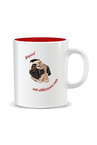 OEM Personalized mug with messages for dog lovers, Pug is my weakness - Red interior