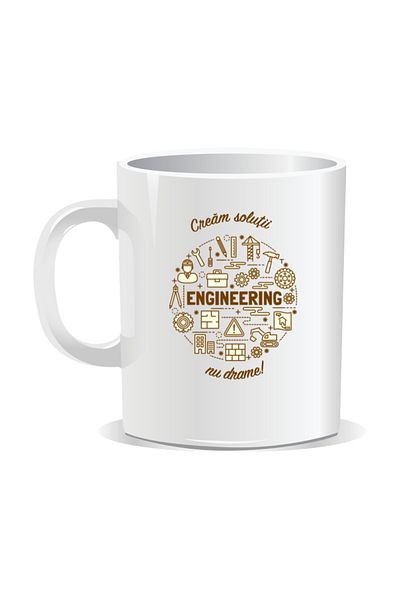 OEM Personalized mug with messages for engineers, We create solutions, not dramas - White interior
