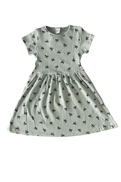 BY-GRİ By-Grey Mini Ribbon Short Sleeve Girl's Dress