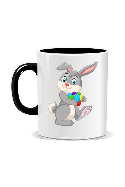 OEM Personalized Easter mug, Bunny with many painted eggs - Black interior