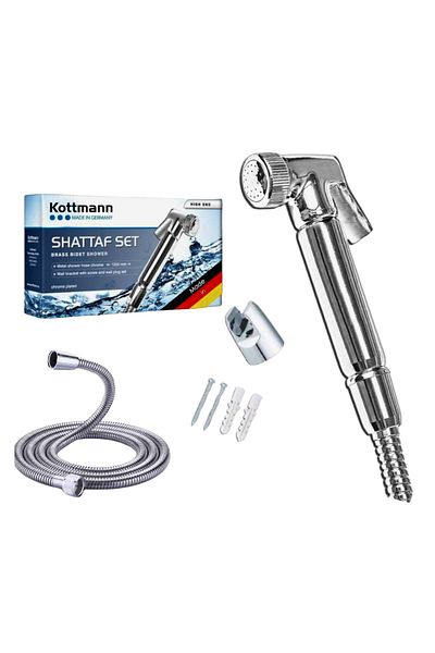 TAFASSELL Kottmann Shattaf Set: Premium Brass Dual Handle Handheld Bidet Sprayer with 1250mm Hose