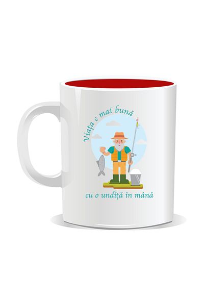 OEM Personalized mug with message for fishermen, Life is better with a fishing rod in hand - Red interior