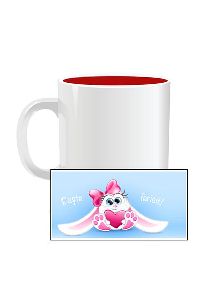 OEM Personalized Easter mug, Happy Bunny - Red interior
