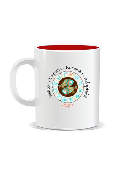 OEM Personalized mug with zodiac, complete horoscope with Pisces - Red interior