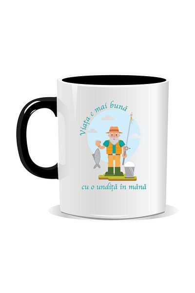 OEM Personalized mug with message for fishermen, Life is better with a fishing rod in hand - Black interior