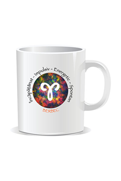 OEM Cana personalizata cu zodiac, Cosmos colorat cu Berbec - Interior alb