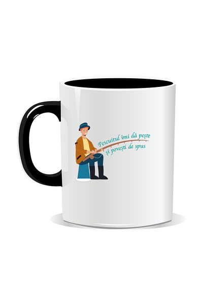 OEM Personalized mug with message for fishermen, Fishing gives me fish and stories to tell Black interior
