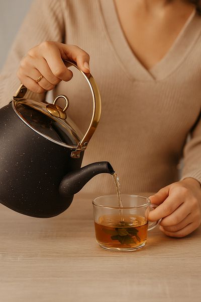 YUNUSOĞLU HOME 3 Liter Pyramid Model Granite Herbal Tea Pot – Induction Compatible Steel Teapot with Metal Handle